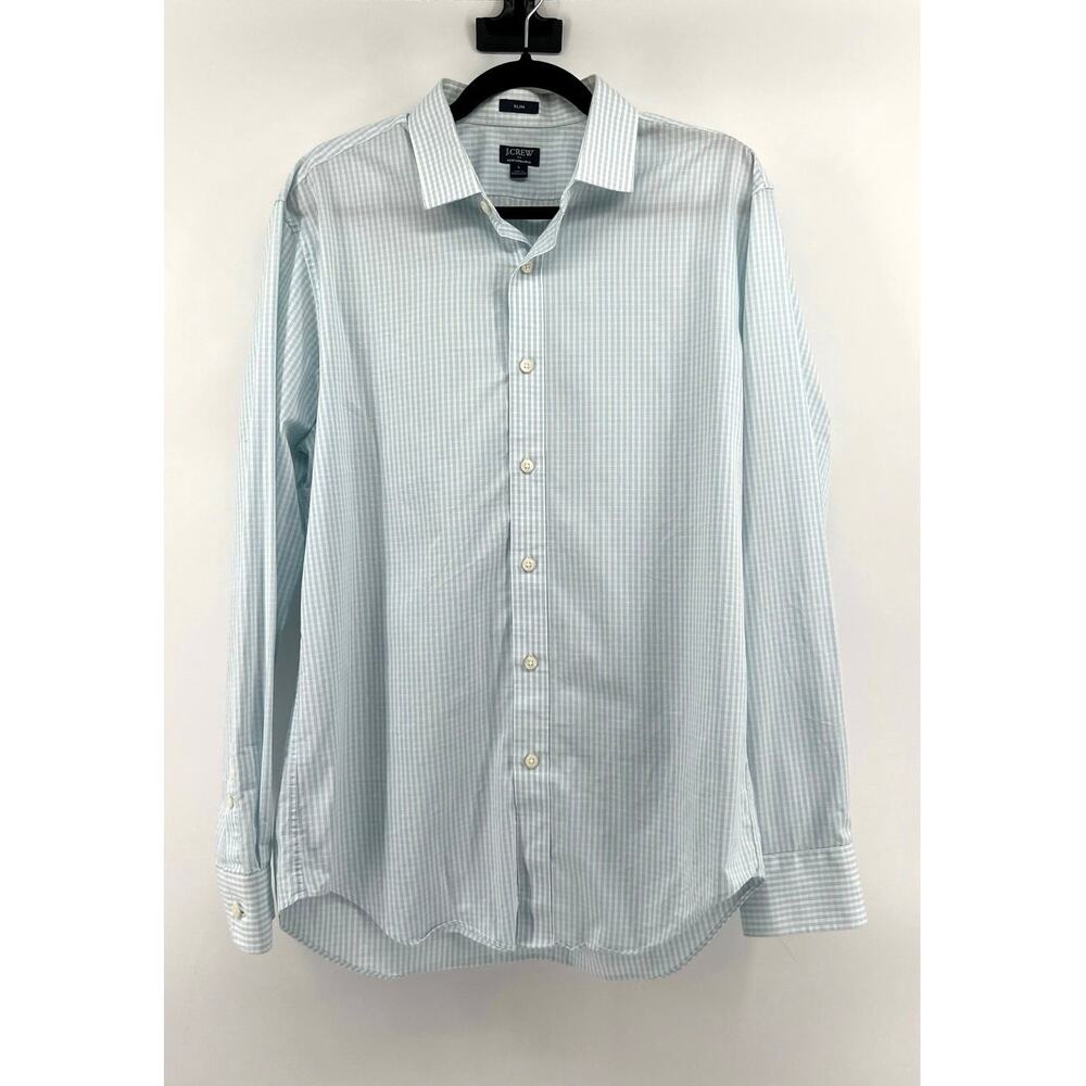 J.Crew Men's Slim Fit Performance Button Down Shirt Size M White Blue